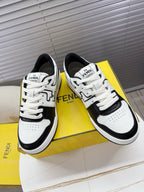 White and black lace-up low-top sneakers with FENDI logo on tongue and sides