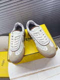 Fendi unisex sneakers in white with beige accents, lace-up with perforated details.