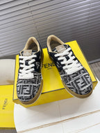 Fendi unisex sneakers, black and white FF monogram canvas, white laces, beige sole