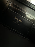 Chanel bag interior leather label with CHANEL and MADE IN ITALY text