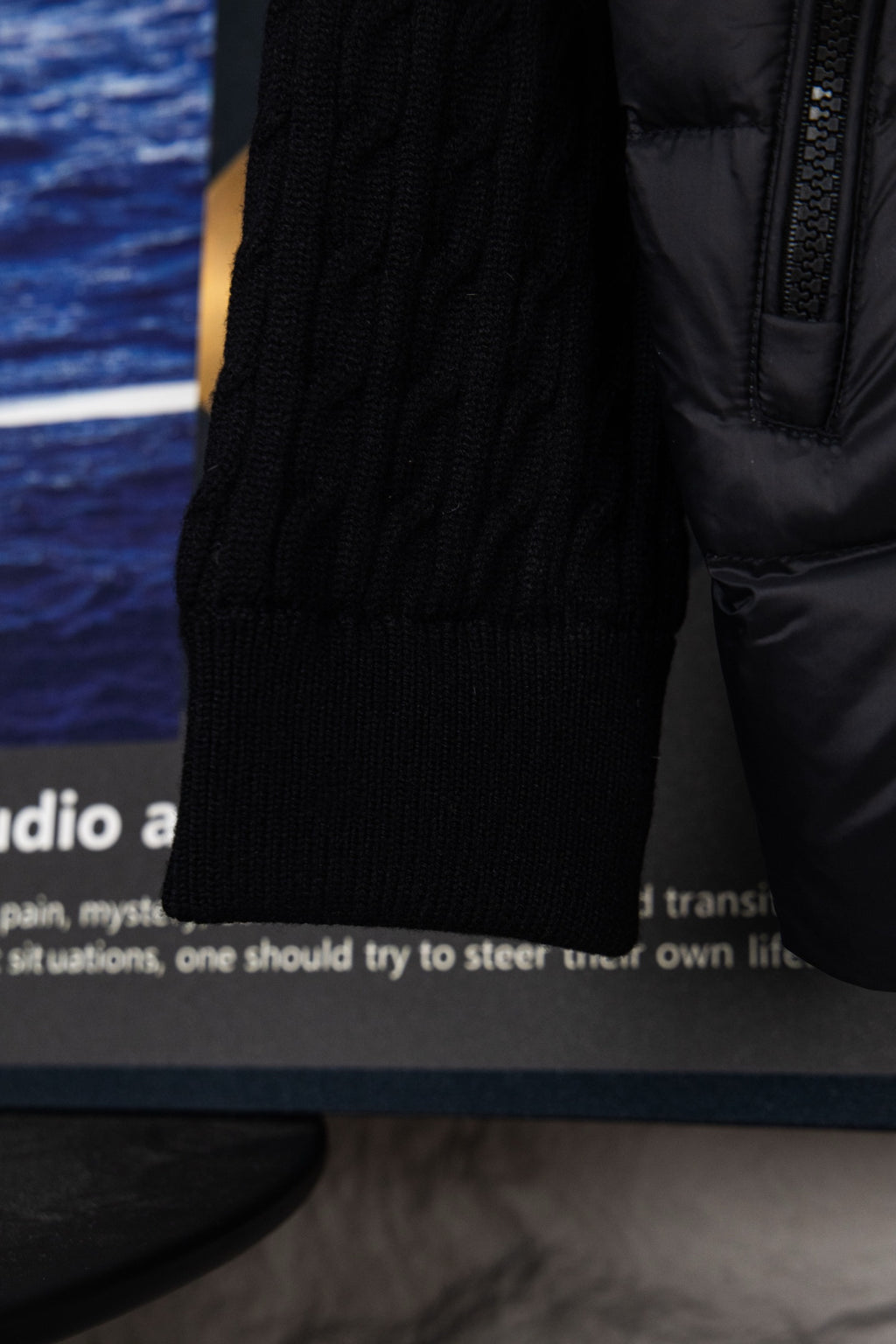 Moncler puffer jacket knit hem and ribbed sleeve cuff