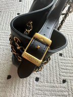 Chanel leather bucket bag strap with gold clasp and chain links