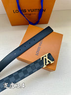 Checked leather belt with LV buckle and punched holes