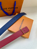 Louis Vuitton belt straps, navy blue and magenta, with small charm on boxes