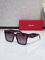 Prada purple square sunglasses with thick acetate frames and tinted lenses