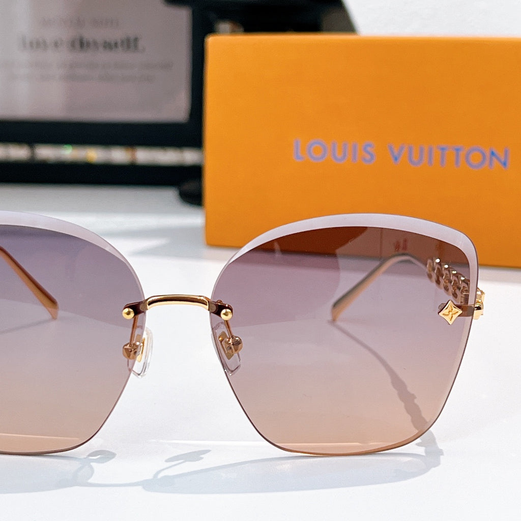 Louis Vuitton shield sunglasses with gold frames and pink tinted lenses