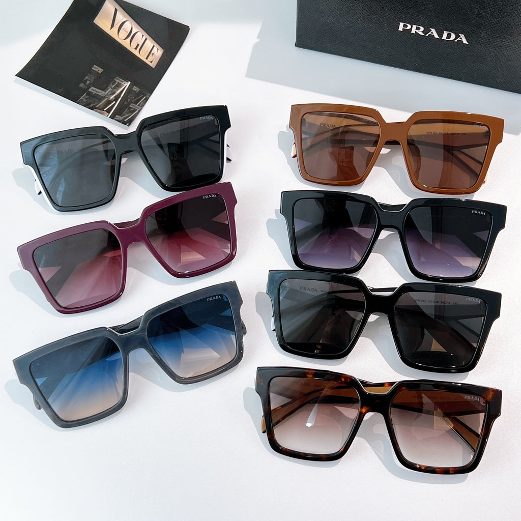 Assorted Prada square sunglasses with mixed frames and tinted lenses.