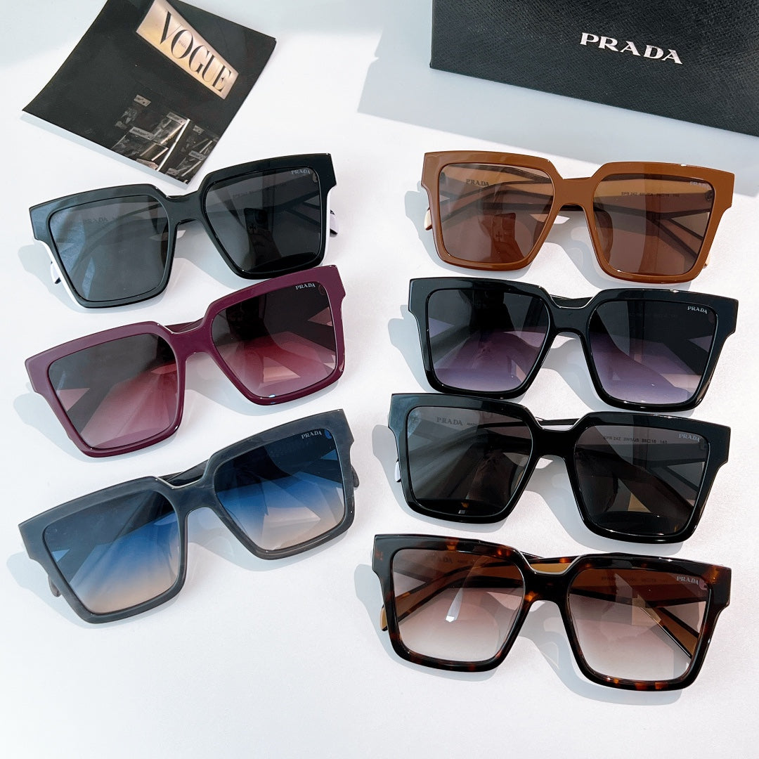 Assorted Prada square sunglasses with mixed frames and tinted lenses.