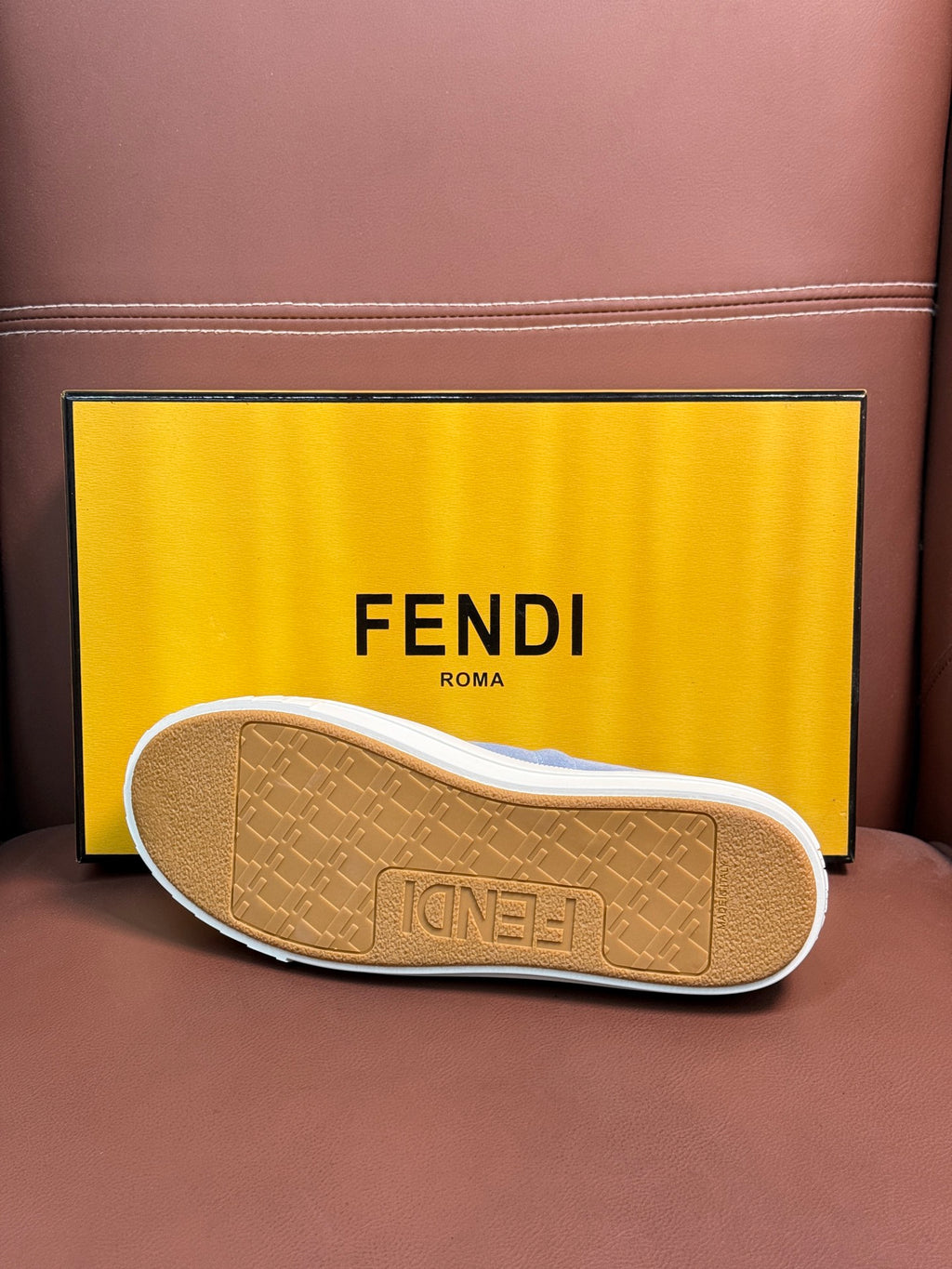 Fendi unisex light-blue sneaker outsole with textured tread and Fendi logo embossing