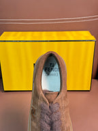 Fendi unisex suede sneakers, interior lining view through front opening