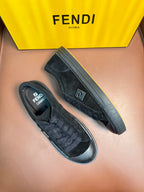 Fendi unisex slip-on sneakers, dark suede uppers with low-profile rubber sole