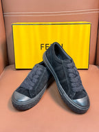 Fendi unisex slip-on sneakers in dark suede with side logo and ridged sole