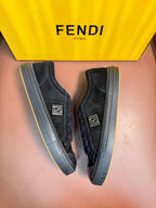 Fendi unisex low-top slip-on sneakers in dark suede with logo on side