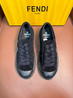 Fendi unisex slip-on sneakers in dark suede with logo patch on tongue