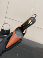 Ladies' YSL orange-and-black slingback pointed-toe pump with stiletto heel