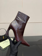 Fendi mid-calf boots in dark burgundy leather, high block heel, side zipper