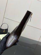 Fendi ladies ankle boot, dark leather with side zipper and thin stiletto heel