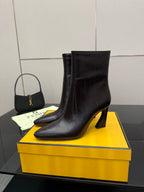 Fendi ladies ankle boots, dark leather upper with block heel and side zip