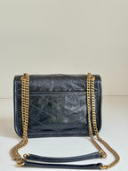 YSL dark leather shoulder bag with chain strap, front flap and gold hardware