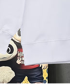 Moncler white sweatshirt ribbed hem and sleeve cuff detail.
