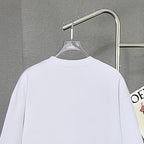 Long-sleeve sweatshirt back view, white crew neckline and plain upper panel