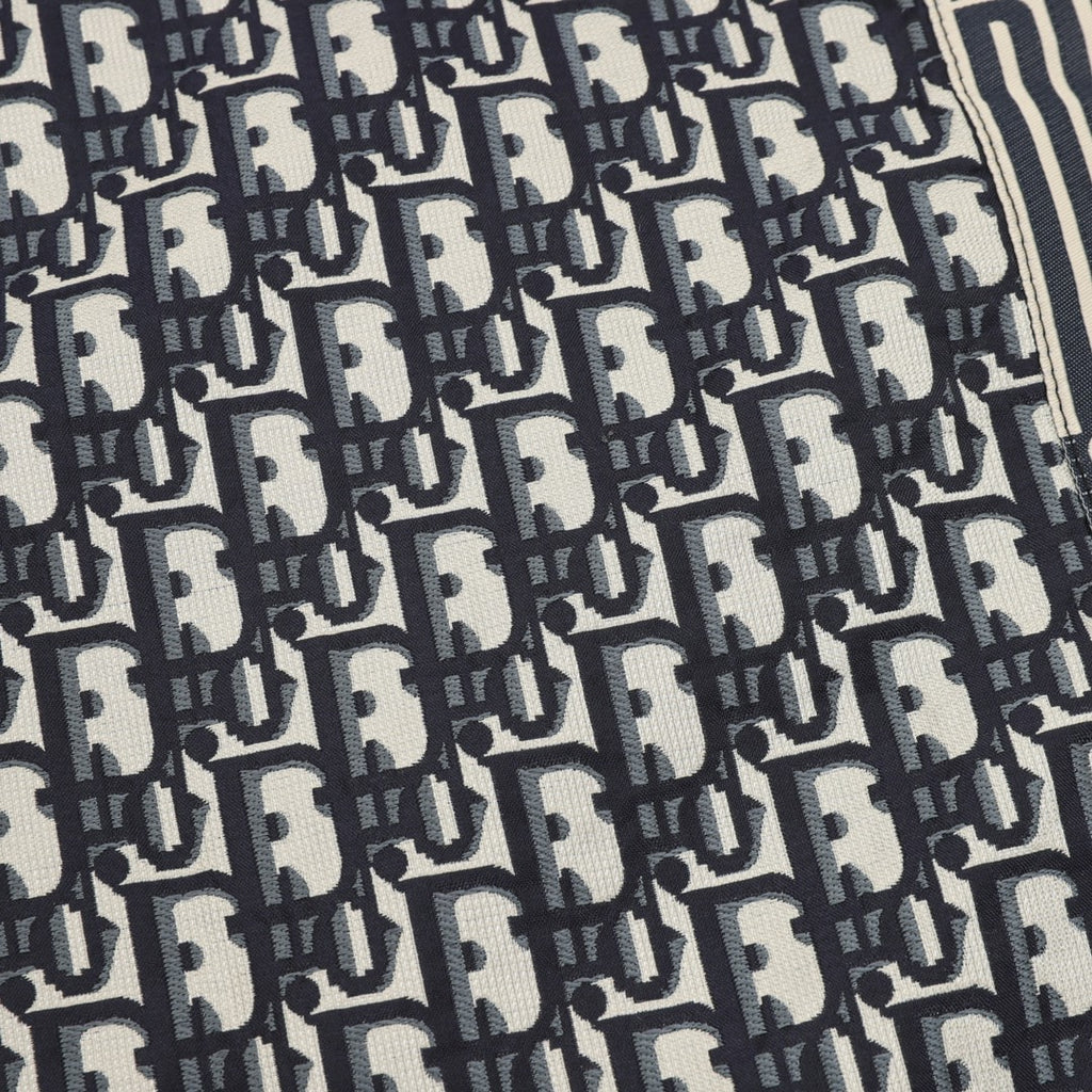 Pants fabric with repeating Dior monogram pattern in dark and light tones