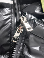 Gucci padded jacket zipper with metal pull and branded tag detail