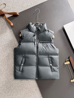 Prada dark gray quilted puffer vest with front zipper and stand collar