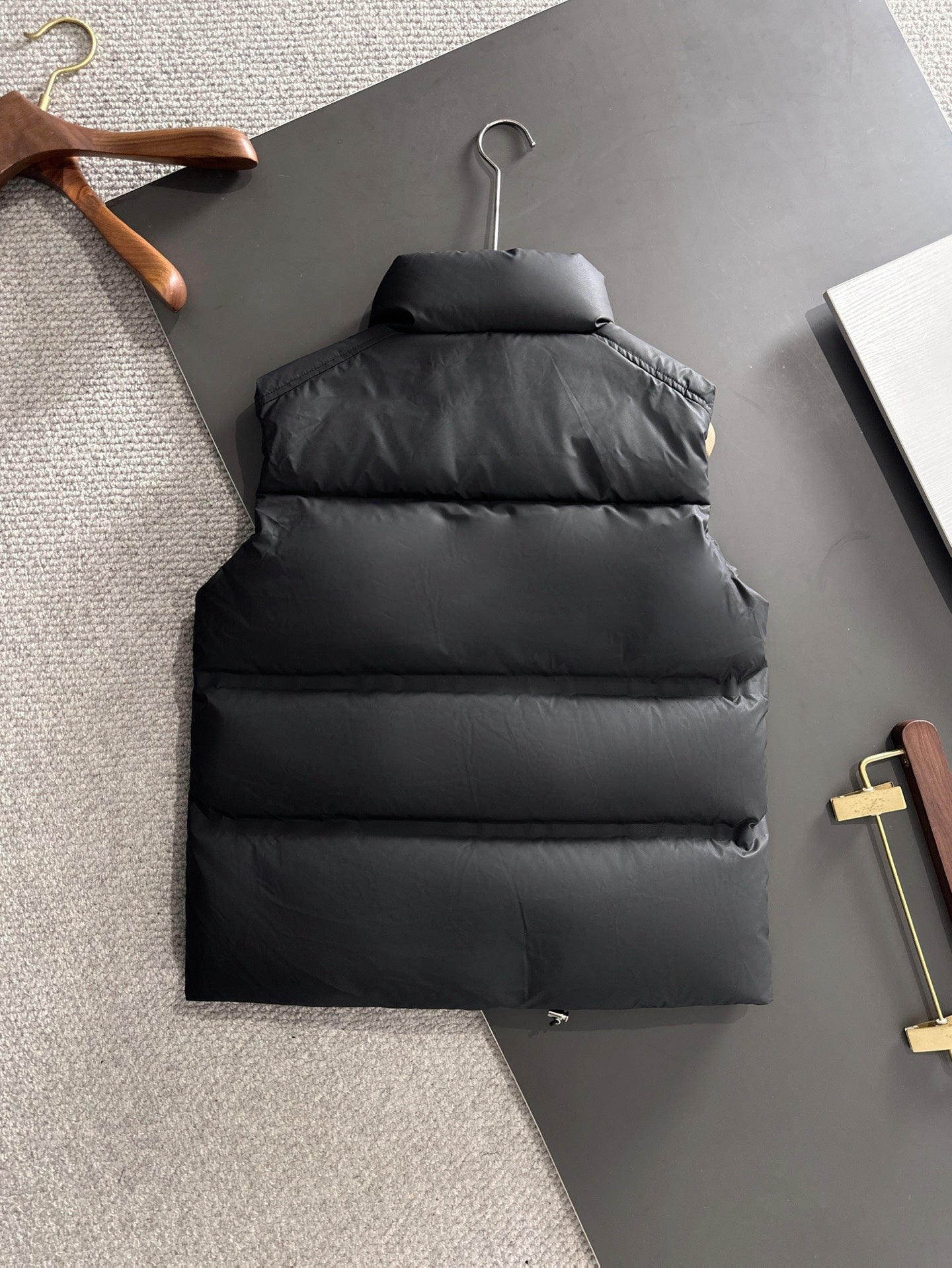 Prada black padded puffer vest back panel with ribbed quilting