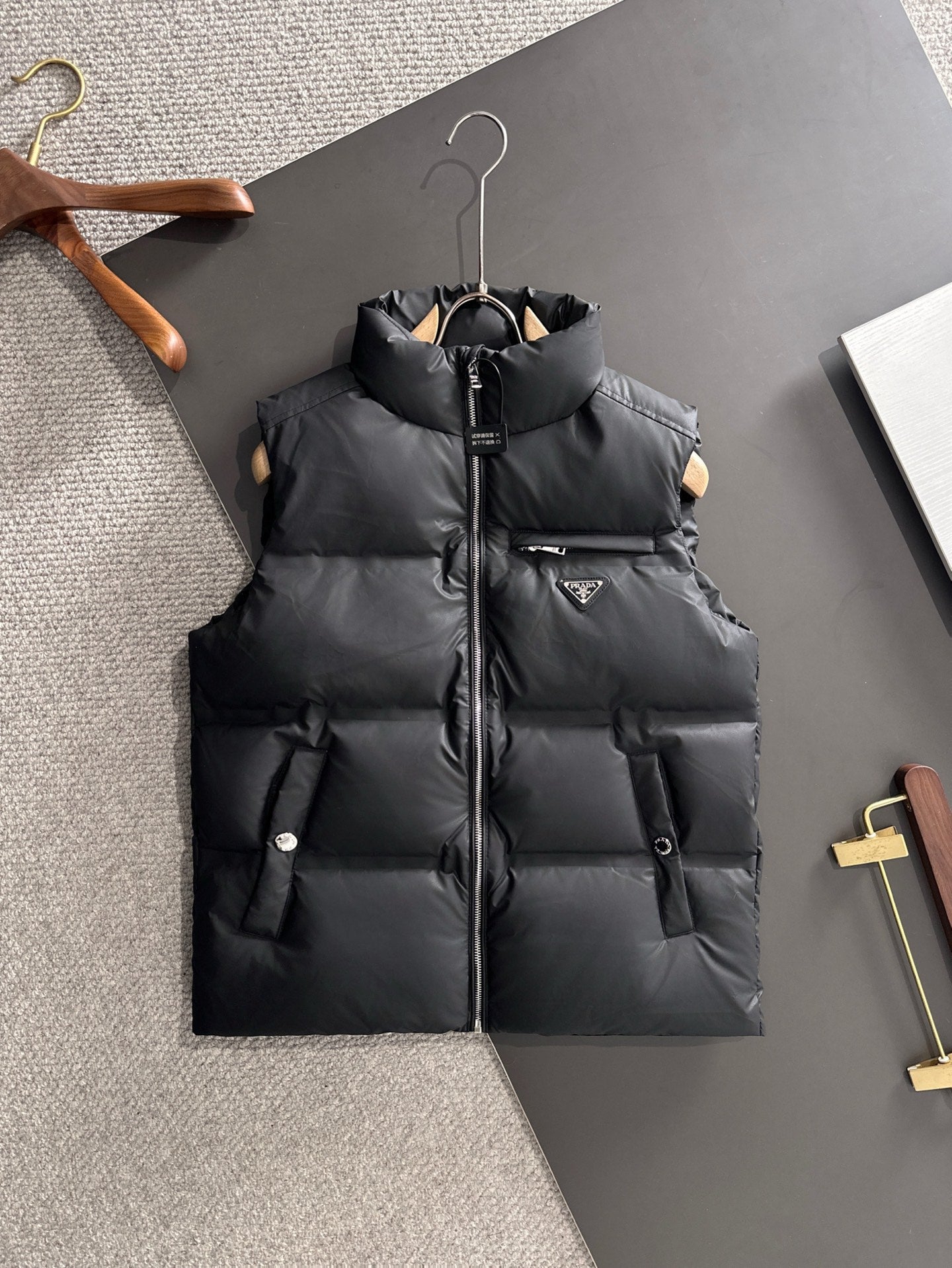Prada black padded puffer vest with full-zip and stand collar