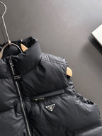 Prada black puffer vest with side snap strap and front zipper