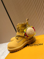 Louis Vuitton unisex yellow ankle boots with buckle straps and round LV coin pouch