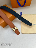 Brown and dark leather belts with gold-tone LV buckles