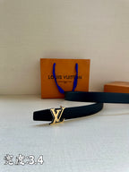 Louis Vuitton dark blue leather belt with gold LV buckle on the strap end