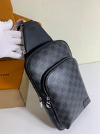 Louis Vuitton damier crossbody bag, dark checker pattern with two zip compartments