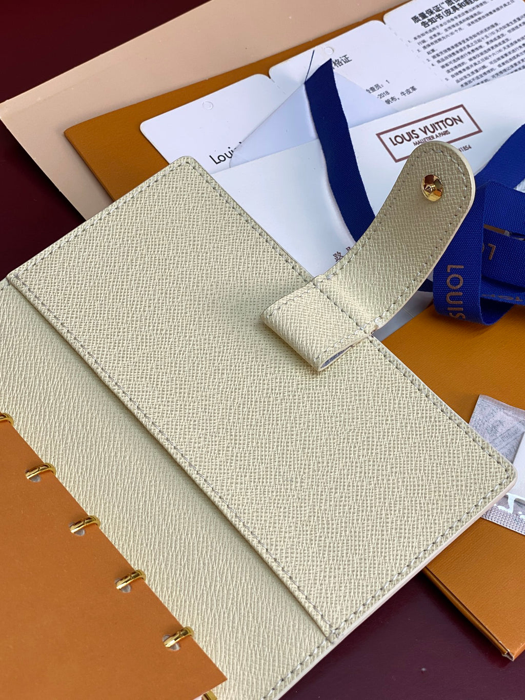 Ivory small ring binder cover with side tab pocket and textured finish