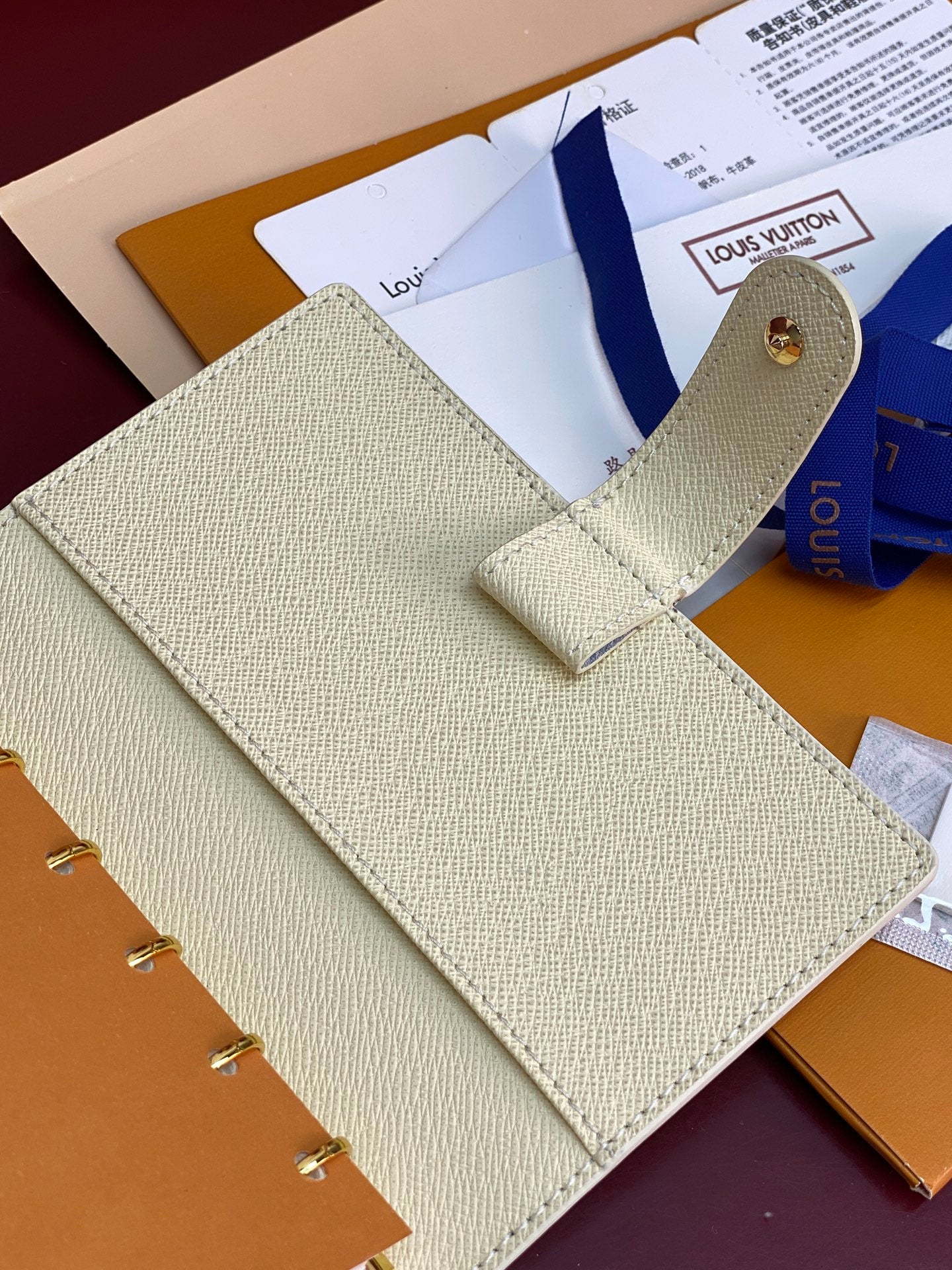 Ivory small ring binder cover with side tab pocket and textured finish