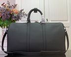 Louis Vuitton men’s duffel bag, top handle and structured dark leather body