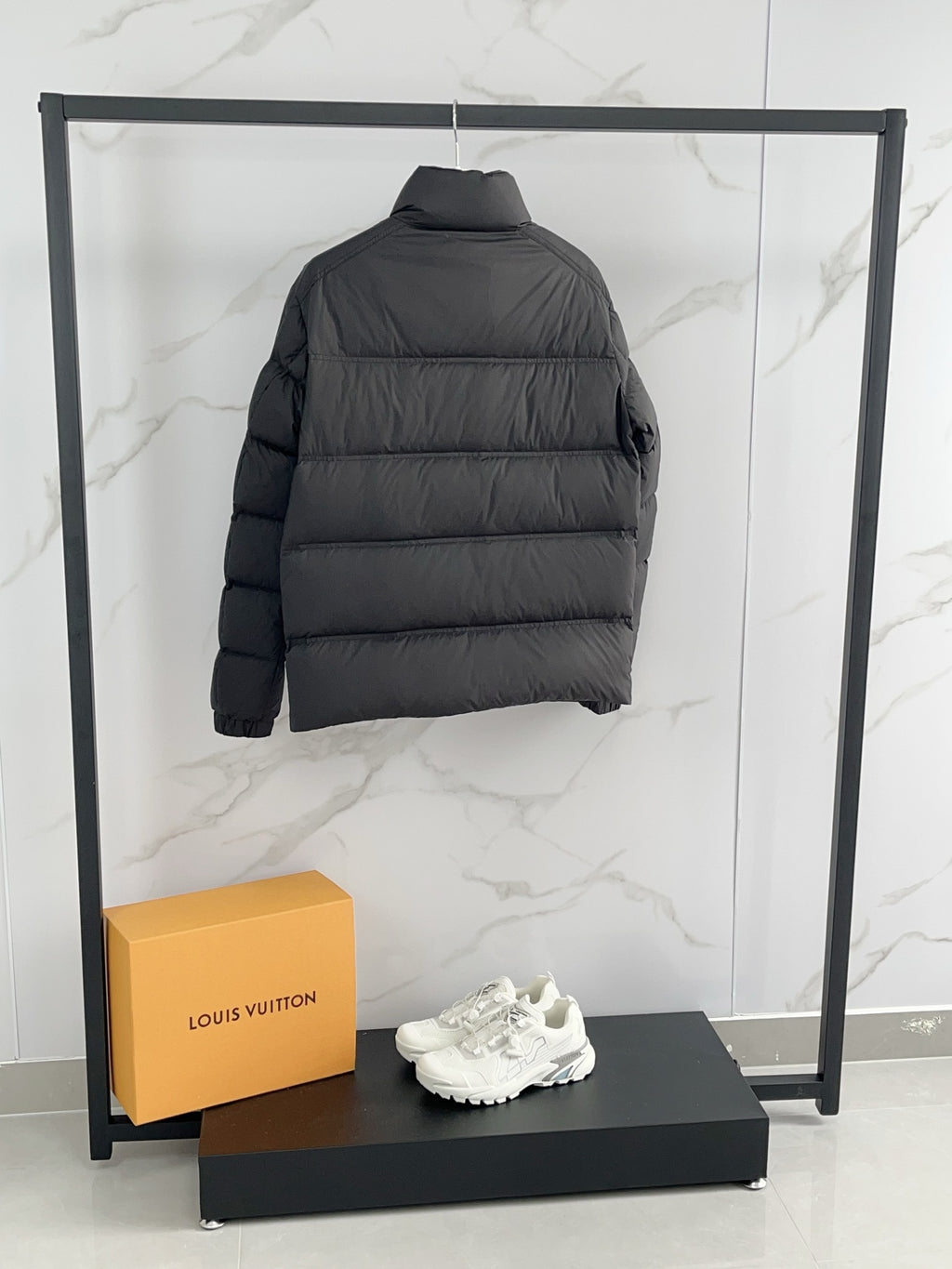 Moncler puffer jacket, black quilted back, stand collar and full zip