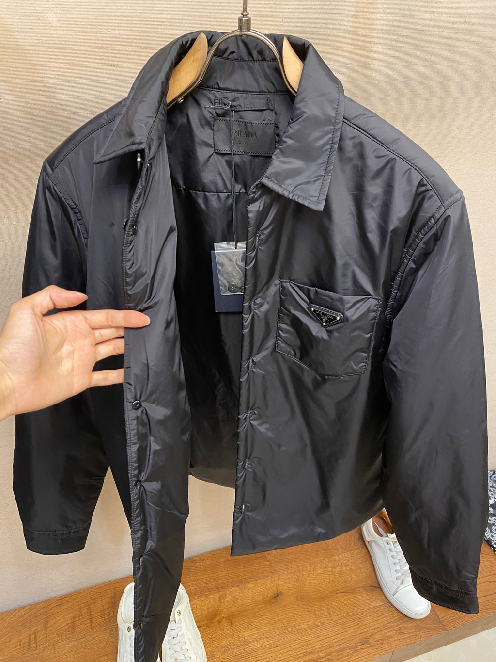Dark Prada long-sleeve jacket front view with chest pocket and open collar