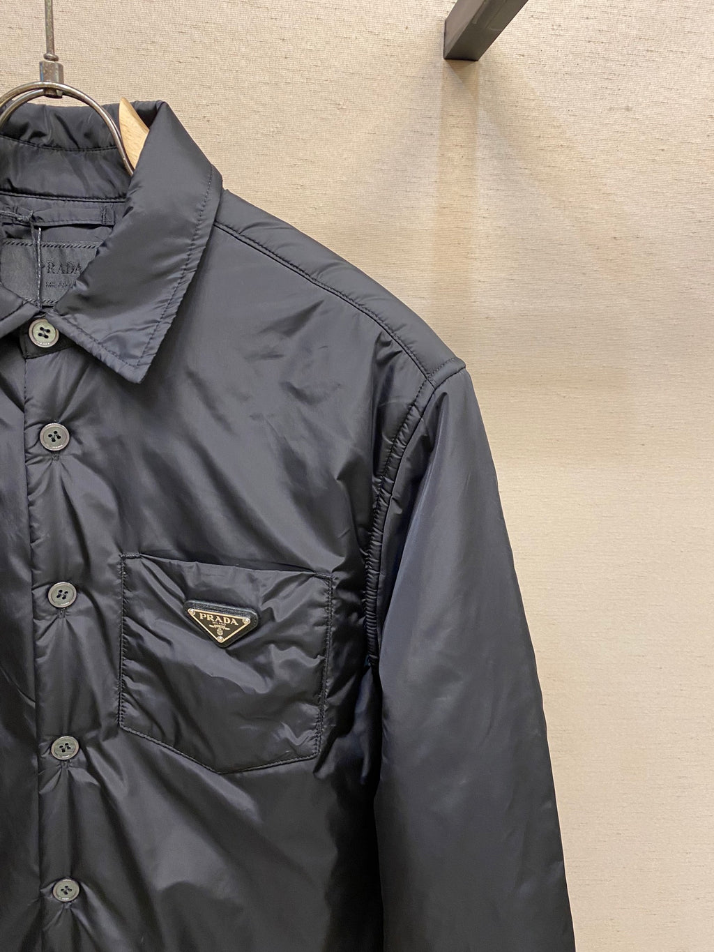 Dark Prada long-sleeve jacket with chest logo patch and buttoned front