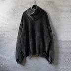 Dark zip hoodie with hood, dropped shoulders, kangaroo pockets