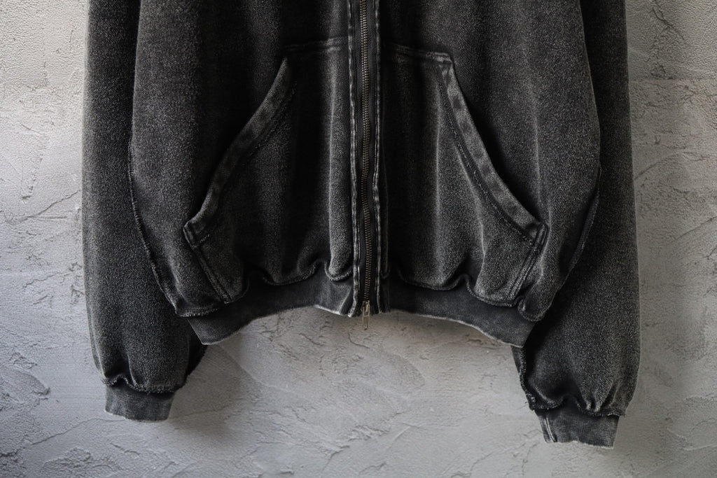 Dark zip hoodie with drawstring hood and front kangaroo pockets