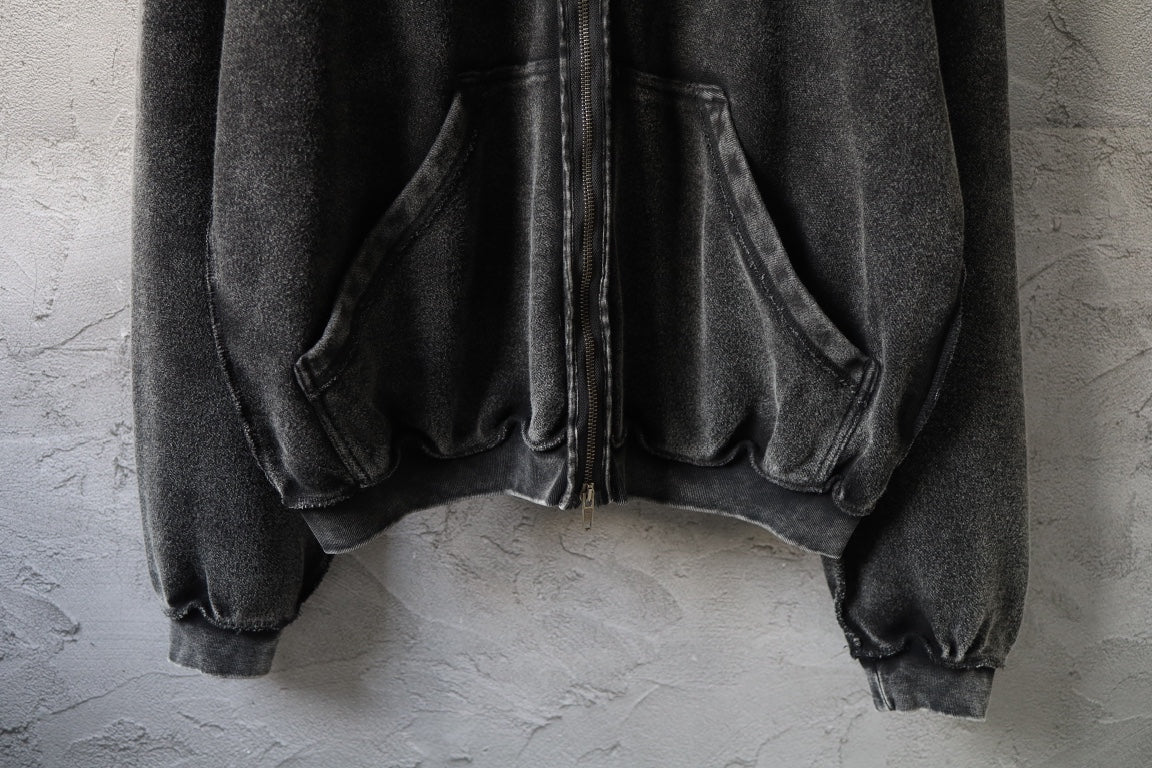 Dark zip hoodie with drawstring hood and front kangaroo pockets