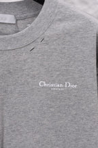 Dior long-sleeve crewneck top in heather gray with chest “Christian Dior” logo