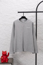 Dior long-sleeve crewneck top in heather gray, with small chest logo print