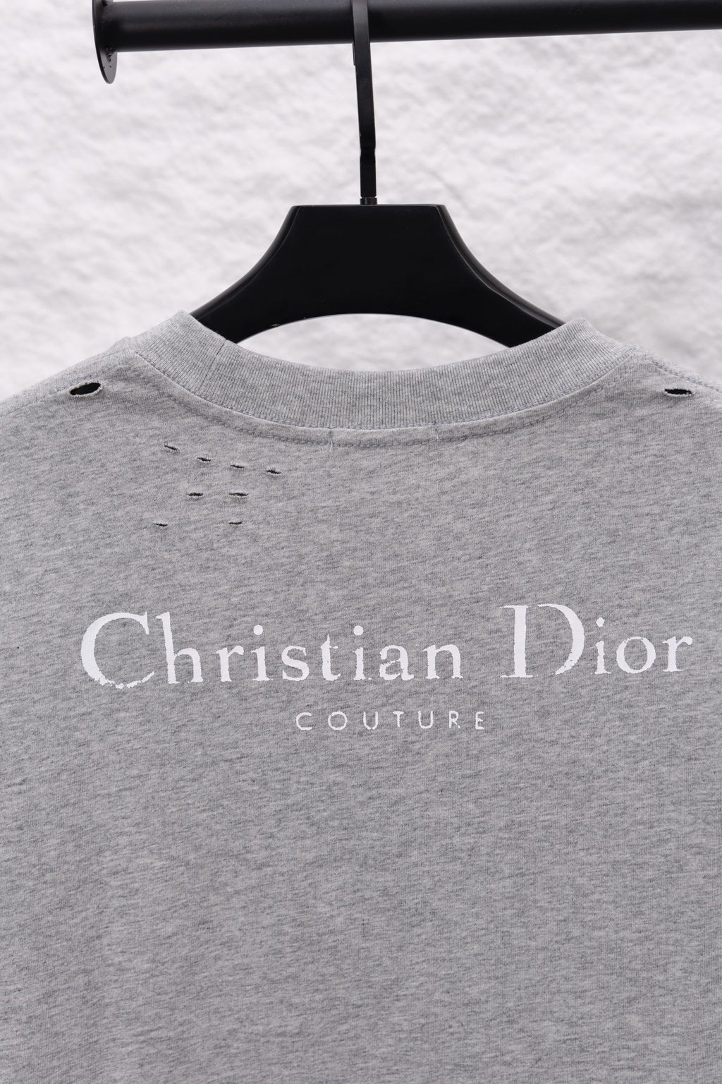 Dior long-sleeve crewneck top in heather gray with large “Christian Dior COUTURE” logo