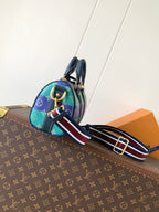 Louis Vuitton multicolor monogram handbag with striped web shoulder strap