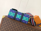 Louis Vuitton multicolor monogram handbag with striped shoulder strap and front flap
