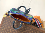 Louis Vuitton multicolor monogram handbag with open top and gold zipper pull